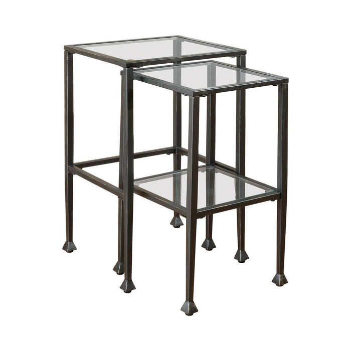 Leilani 2-piece Glass Top Nesting Tables Black - U&U Home Budget Furniture (Carteret, NJ)