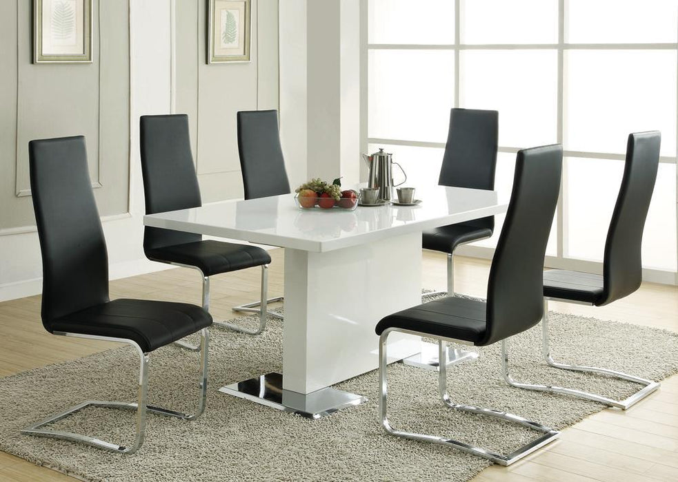 Anges T-shaped Pedestal Dining Table Glossy White - U&U Home Budget Furniture (Carteret, NJ)