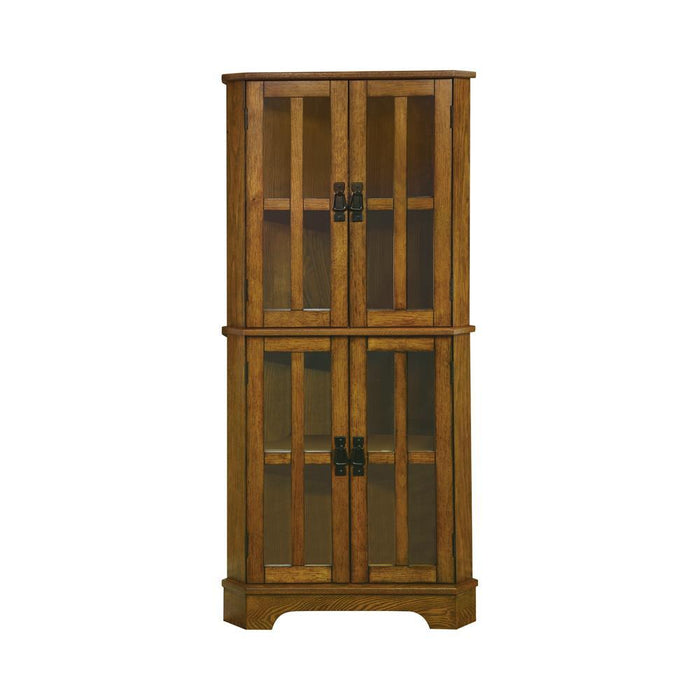 Coreosis 4-shelf Corner Curio Cabinet Golden Brown - U&U Home Budget Furniture (Carteret, NJ)