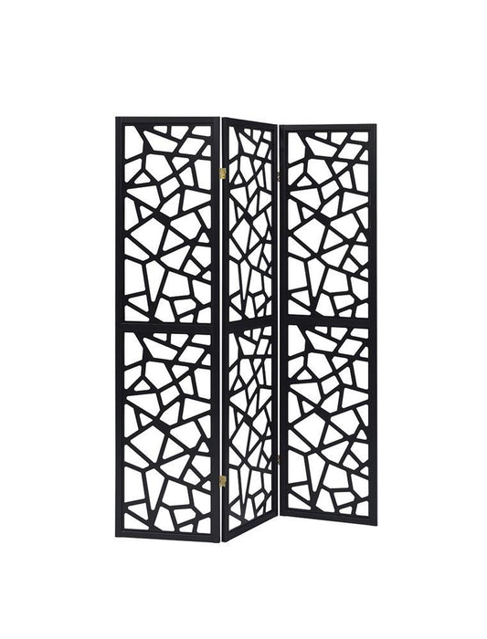 Nailan 3-panel Open Mosaic Pattern Room Divider Black - U&U Home Budget Furniture (Carteret, NJ)