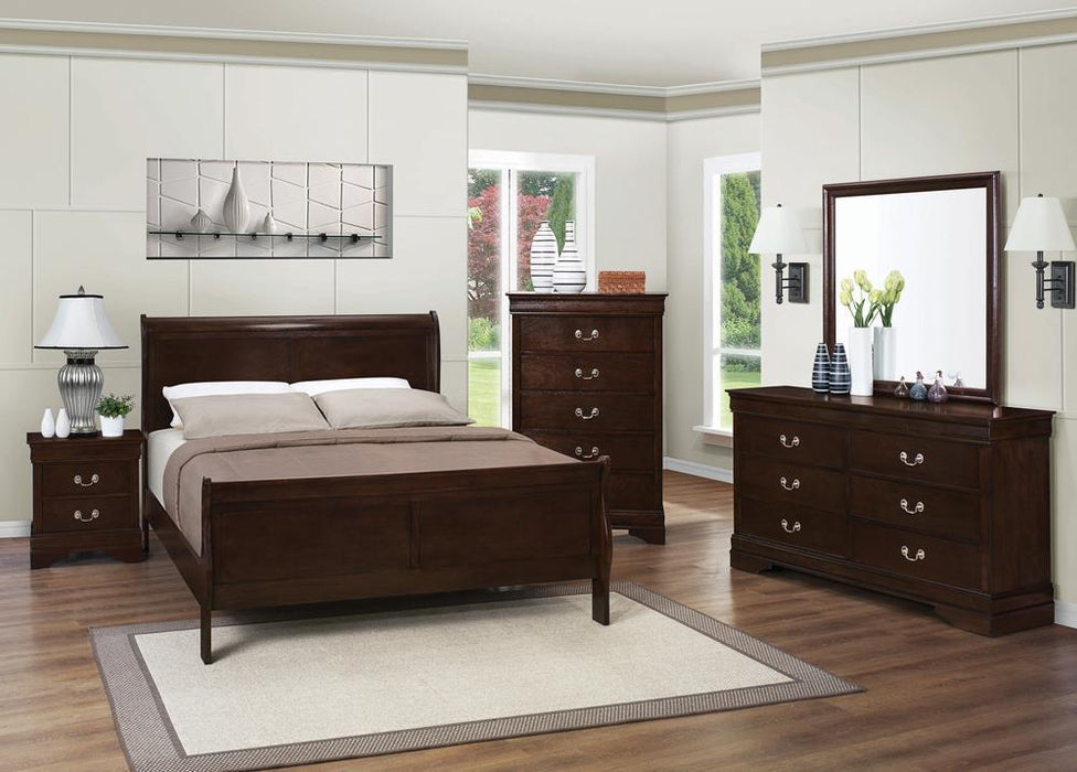 Louis Philippe Eastern King & Queen Panel Sleigh Bed Cappuccino - U&U Home Budget Furniture (Carteret, NJ)