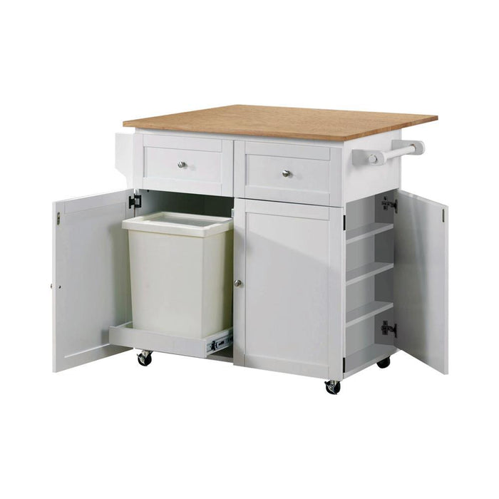 Jalen 3-door Kitchen Cart with Casters Natural Brown and White - U&U Home Budget Furniture (Carteret, NJ)