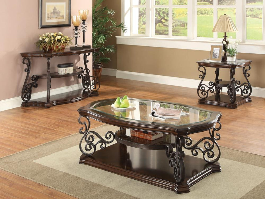 Laney Sofa Table Deep Merlot and Clear - U&U Home Budget Furniture (Carteret, NJ)