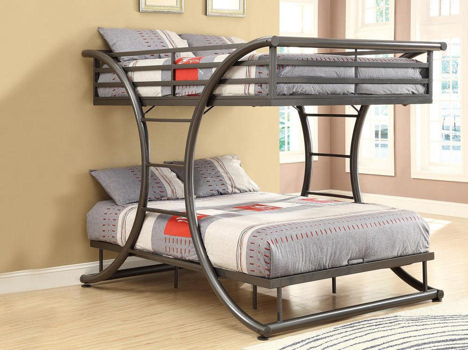 Stephan Full Over Full Bunk Bed Gunmetal - U&U Home Budget Furniture (Carteret, NJ)