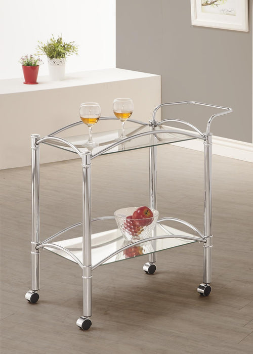 Shadix 2-tier Serving Cart with Glass Top Chrome and Clear - U&U Home Budget Furniture (Carteret, NJ)