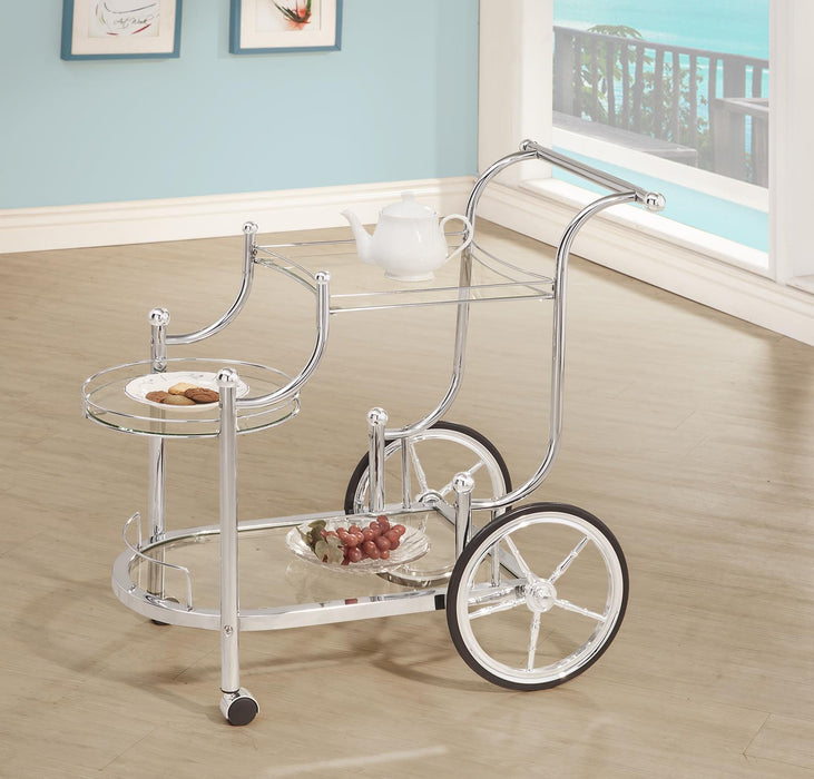 Sarandon 3-tier Serving Cart Chrome and Clear - U&U Home Budget Furniture (Carteret, NJ)
