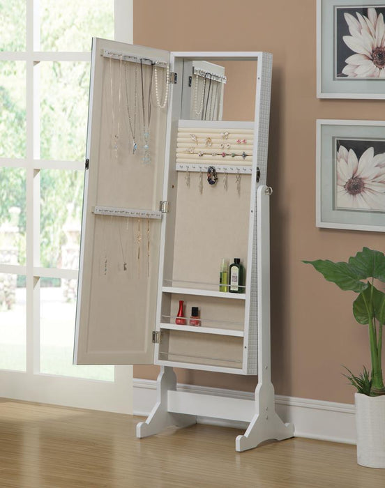 Zayas Storage Jewelry Cheval Mirror White - U&U Home Budget Furniture (Carteret, NJ)