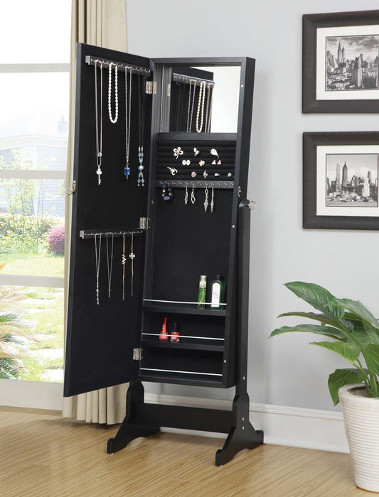 Cortez Storage Jewelry Cheval Mirror Black - U&U Home Budget Furniture (Carteret, NJ)