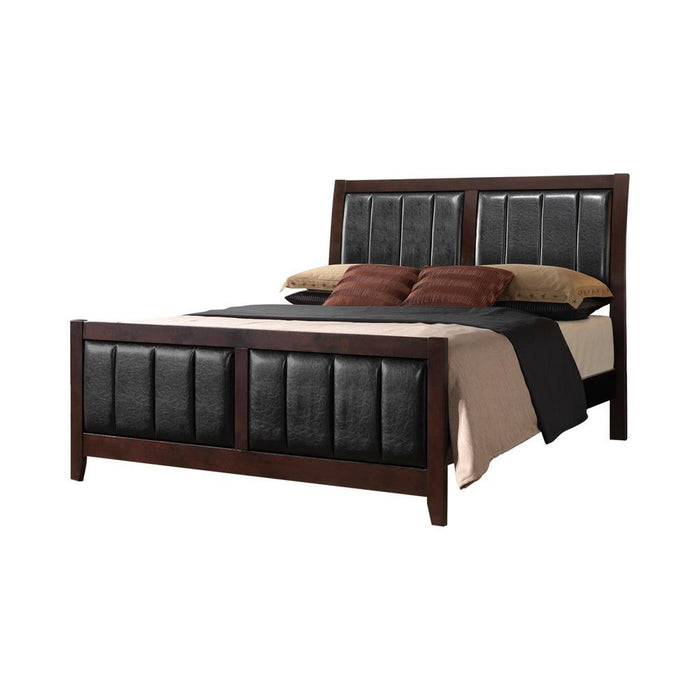 Carlton California King, E.King, & Queen Upholstered Bed Cappuccino and Black - U&U Home Budget Furniture (Carteret, NJ)