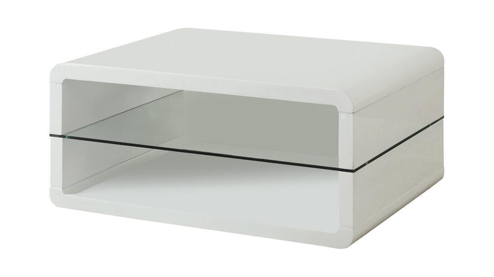 Elana Rectangle 2-shelf Coffee Table Glossy White - U&U Home Budget Furniture (Carteret, NJ)
