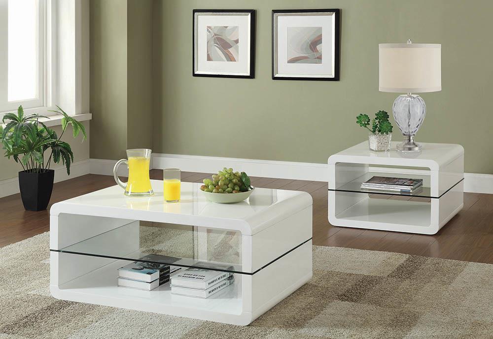Elana Square 2-shelf End Table Glossy White - U&U Home Budget Furniture (Carteret, NJ)