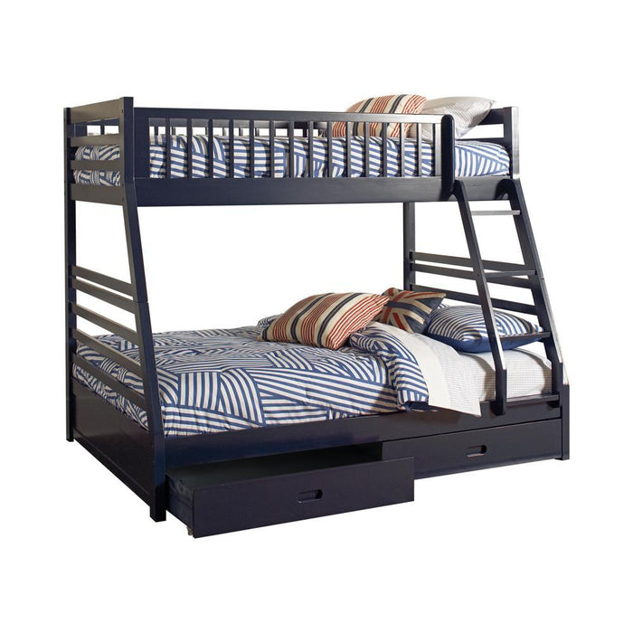 Ashton Twin Over Full 2-drawer Bunk Bed Cappuccino, White, Navy, Honey, & Brown - U&U Home Budget Furniture (Carteret, NJ)