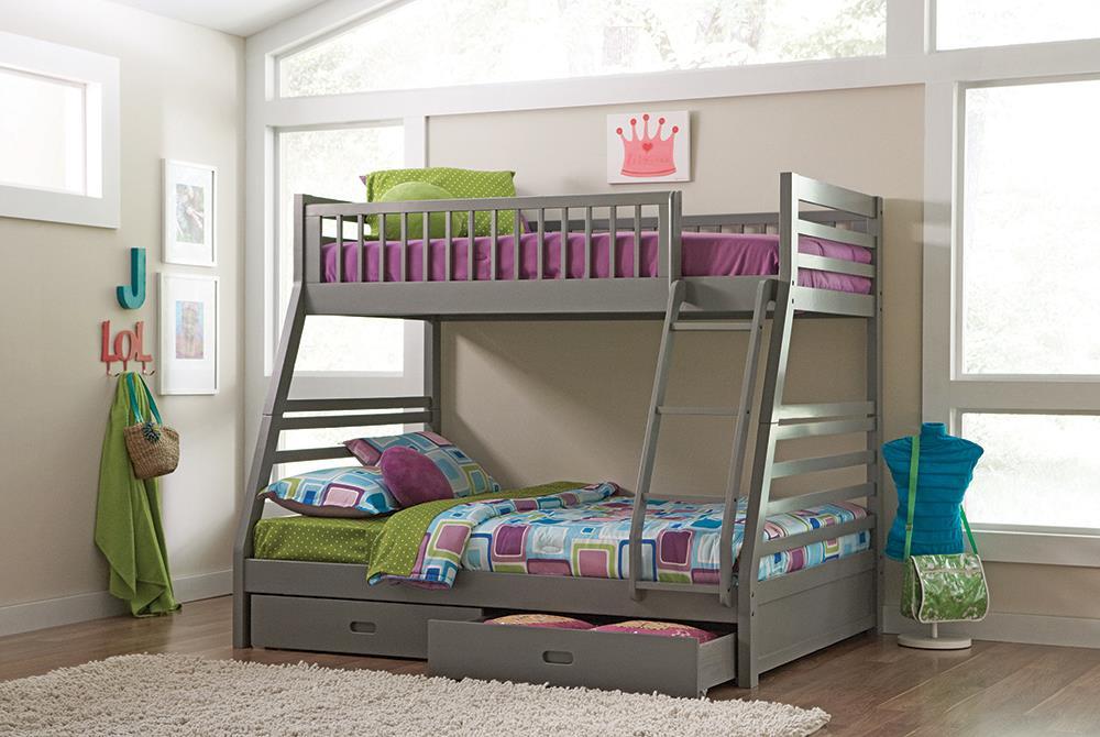 Ashton Twin Over Full 2-drawer Bunk Bed Cappuccino, White, Navy, Honey, & Brown - U&U Home Budget Furniture (Carteret, NJ)
