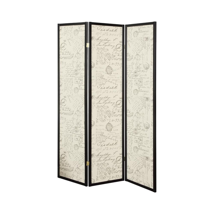 Felice 3-panel French Script Print Folding Screen Espresso - U&U Home Budget Furniture (Carteret, NJ)