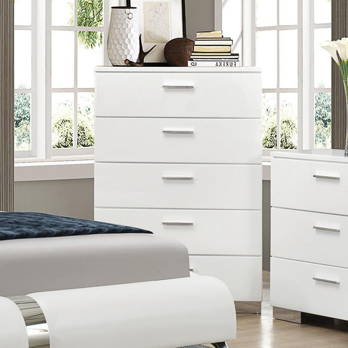 Felicity 5-drawer Chest Glossy White - U&U Home Budget Furniture (Carteret, NJ)