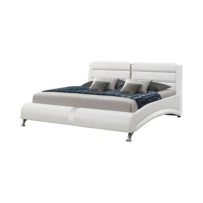Jeremaine California King, E.King, & Queen Upholstered Bed White - U&U Home Budget Furniture (Carteret, NJ)