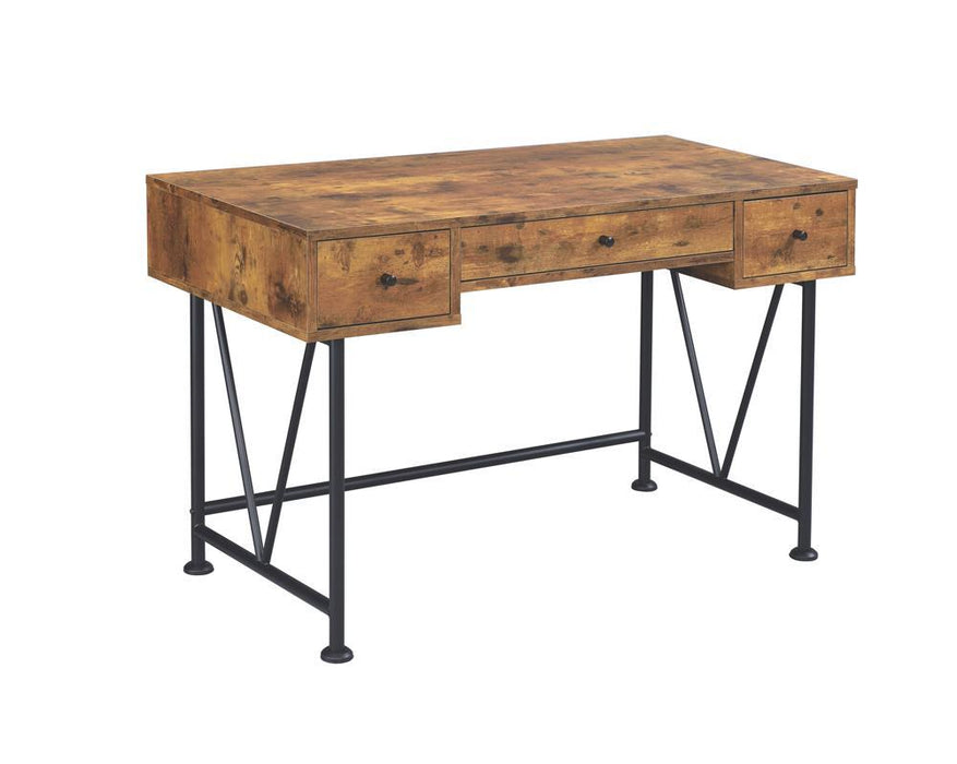 Analiese 3-drawer Writing Desk Antique Nutmeg and Black - U&U Home Budget Furniture (Carteret, NJ)