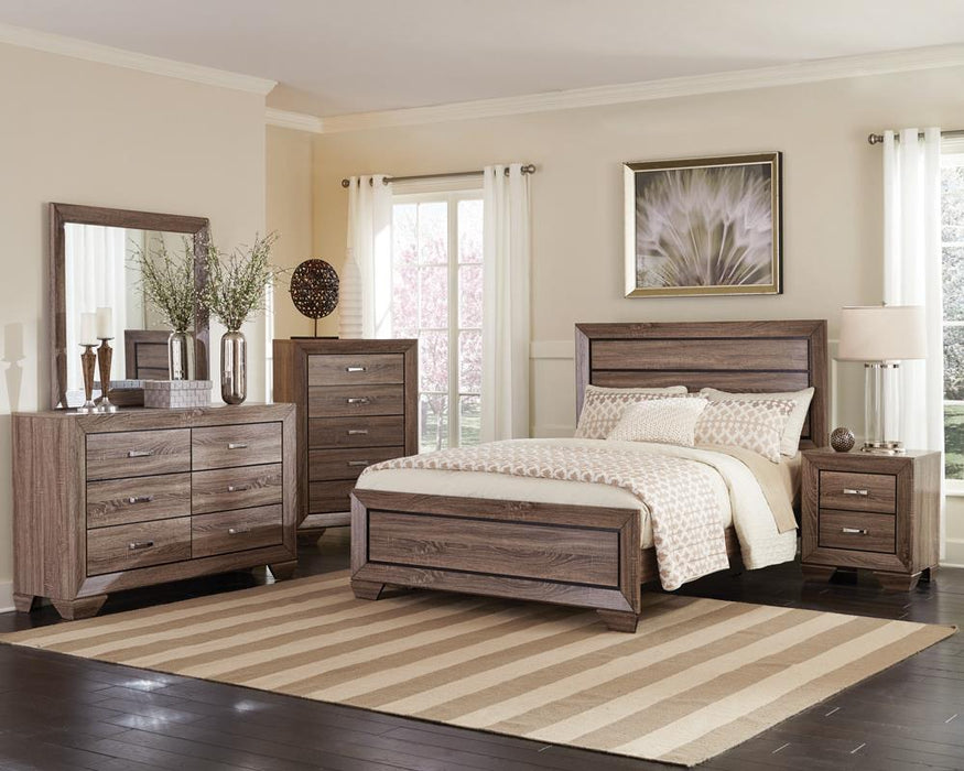 Kauffman California King, E.king, & Queen Panel Bed Washed Taupe - U&U Home Budget Furniture (Carteret, NJ)
