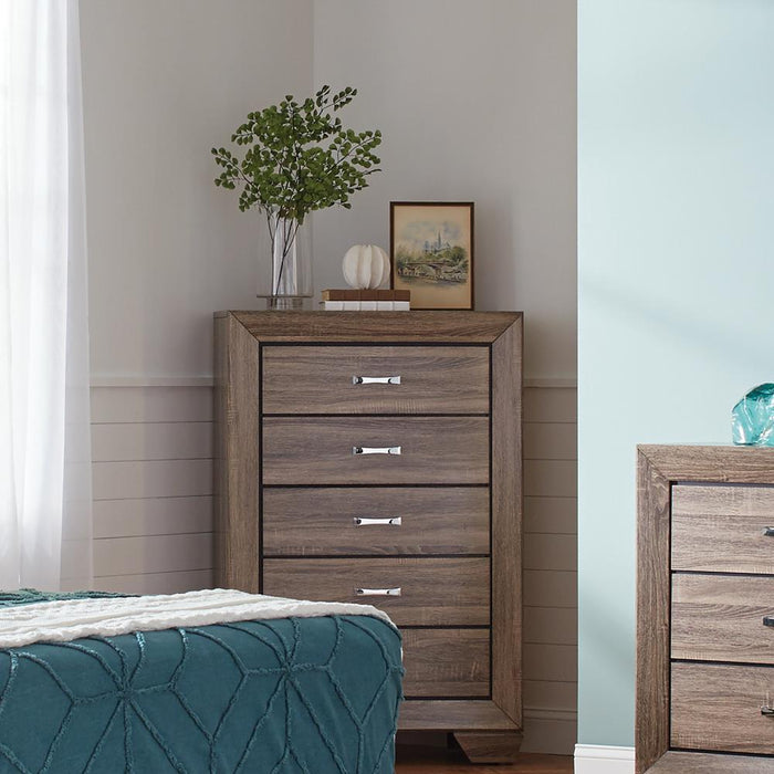 Kauffman 5-drawer Chest Washed Taupe - U&U Home Budget Furniture (Carteret, NJ)