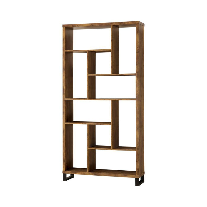 Delwin 10-shelf Bookcase Antique Nutmeg - U&U Home Budget Furniture (Carteret, NJ)