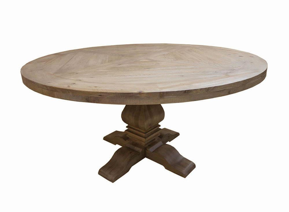 Florence Round Pedestal Dining Table Rustic Smoke - U&U Home Budget Furniture (Carteret, NJ)