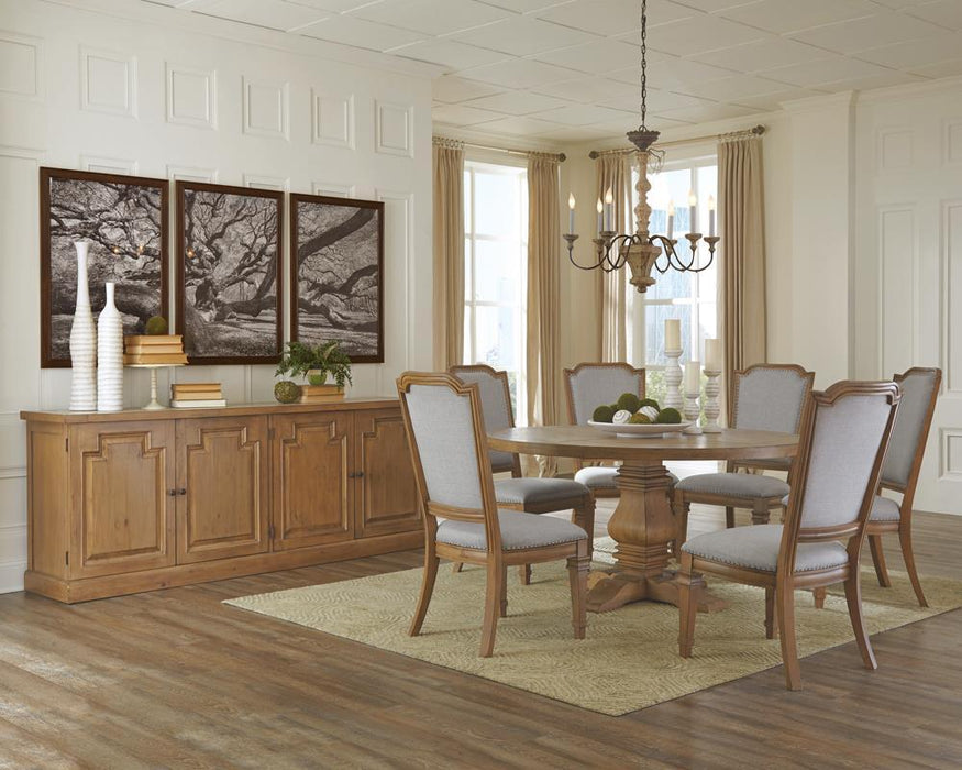 Florence Round Pedestal Dining Table Rustic Smoke - U&U Home Budget Furniture (Carteret, NJ)