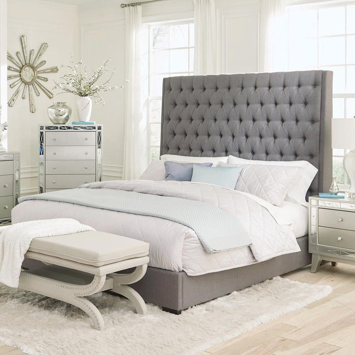 Camille Tall Tufted California King, E.King & Queen Bed Grey - U&U Home Budget Furniture (Carteret, NJ)