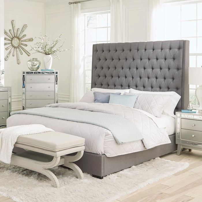 Camille Tall Tufted California King, E.King & Queen Bed Grey - U&U Home Budget Furniture (Carteret, NJ)