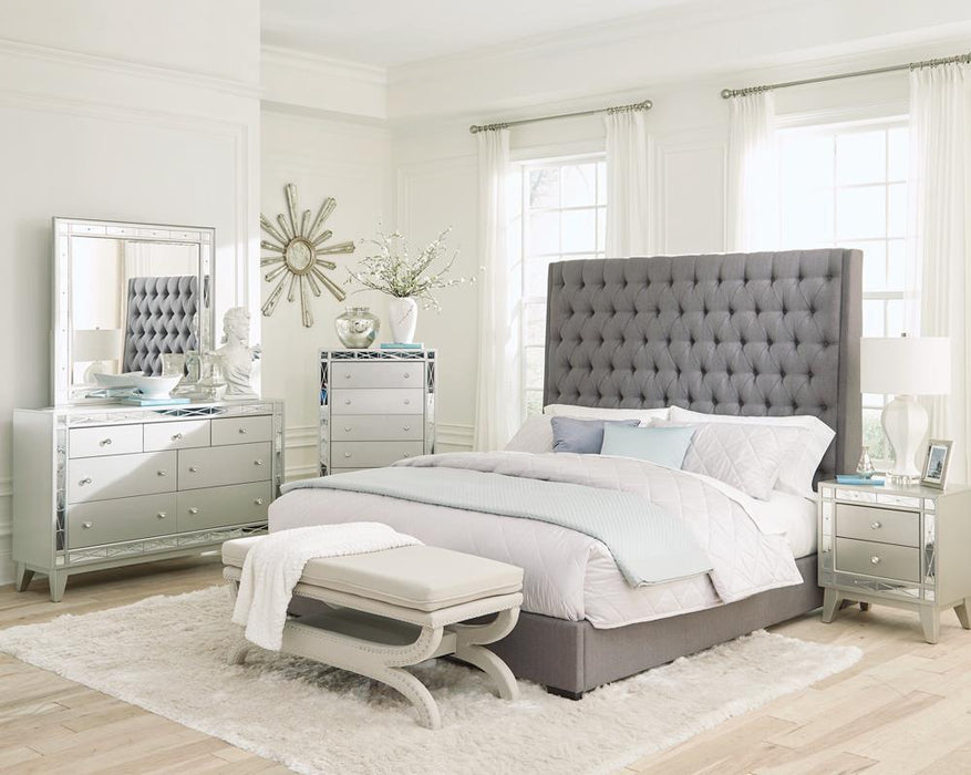 Camille Tall Tufted California King, E.King & Queen Bed Grey - U&U Home Budget Furniture (Carteret, NJ)