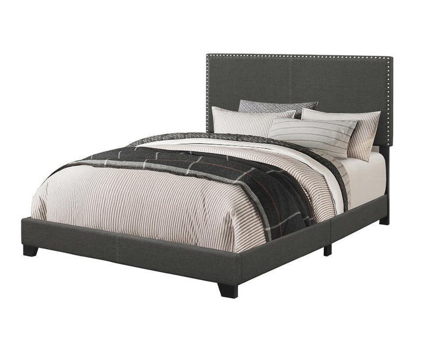 Boyd California King, King, & Queen Upholstered Bed with Nailhead Trim Charcoal & Grey - U&U Home Budget Furniture (Carteret, NJ)