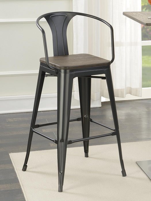 Cavalier Wooden Seat Bar Stools Dark Elm and Matte Black (Set of 2) - U&U Home Budget Furniture (Carteret, NJ)