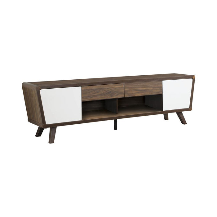 Alvin 2-drawer TV Console Dark Walnut and Glossy White - U&U Home Budget Furniture (Carteret, NJ)