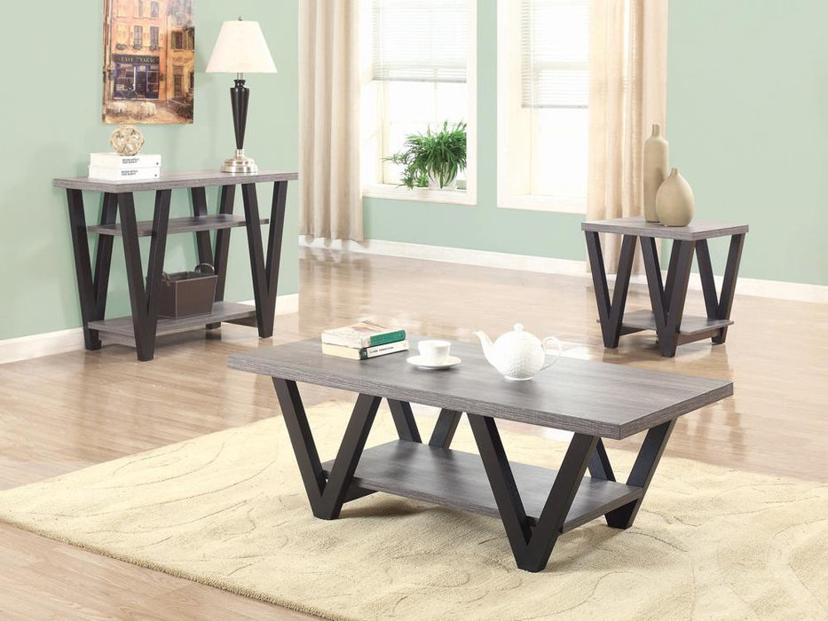 Stevens V-shaped End Table Black and Antique Grey - U&U Home Budget Furniture (Carteret, NJ)