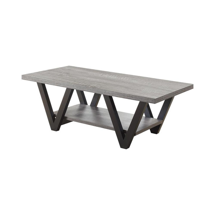 Stevens V-shaped Coffee Table Black and Antique Grey - U&U Home Budget Furniture (Carteret, NJ)