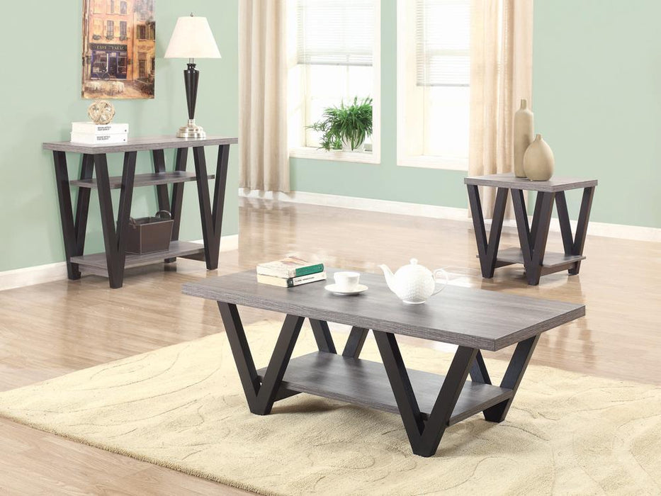 Stevens V-shaped Sofa Table Black and Antique Grey - U&U Home Budget Furniture (Carteret, NJ)