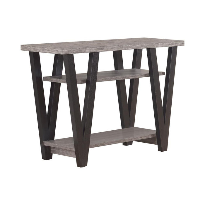 Stevens V-shaped Sofa Table Black and Antique Grey - U&U Home Budget Furniture (Carteret, NJ)