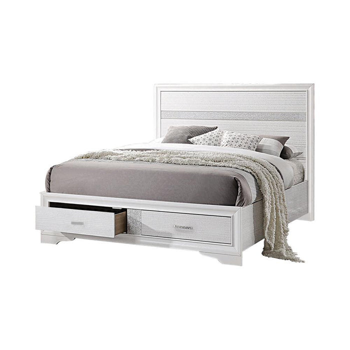 Miranda California King. E.King, & Queen 2-drawer Storage Bed Black & White - U&U Home Budget Furniture (Carteret, NJ)
