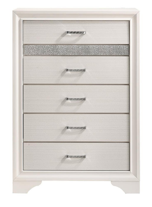 Miranda 5-drawer Chest White and Rhinestone - U&U Home Budget Furniture (Carteret, NJ)