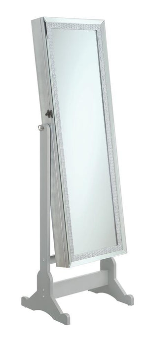 Elle Jewelry Cheval Mirror with Crytal Trim Silver - U&U Home Budget Furniture (Carteret, NJ)