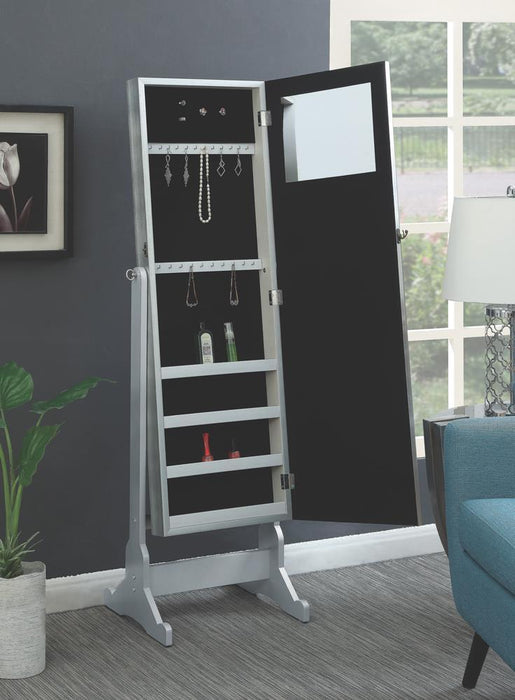 Elle Jewelry Cheval Mirror with Crytal Trim Silver - U&U Home Budget Furniture (Carteret, NJ)