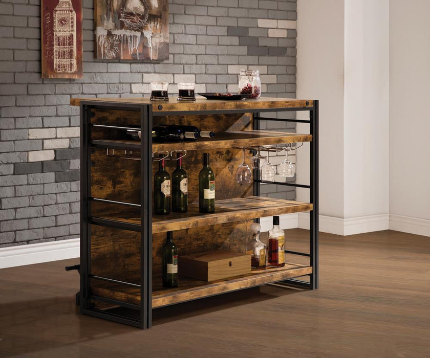 Renaldi Bar Unit with Stemware Rack Antique Nutmeg - U&U Home Budget Furniture (Carteret, NJ)