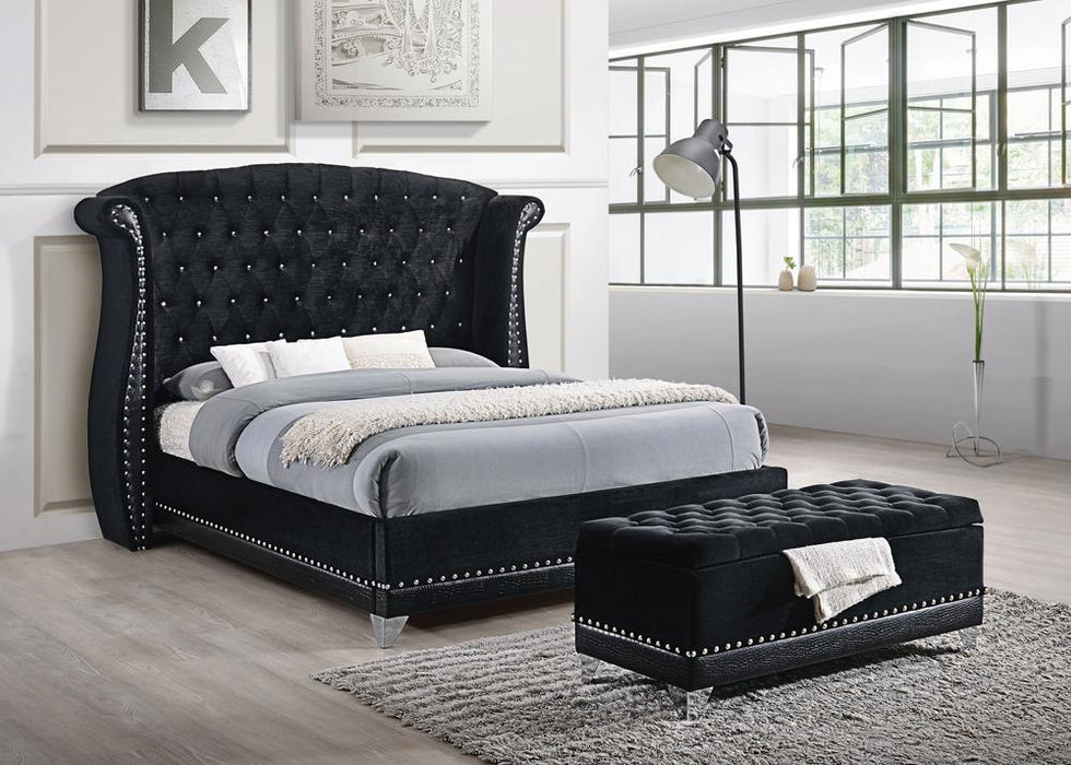 Barzini California King, E.King, & Queen Tufted Upholstered Bed Black - U&U Home Budget Furniture (Carteret, NJ)