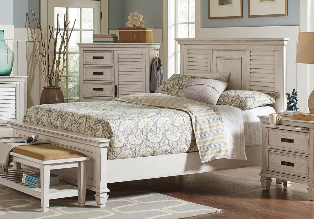 Franco Eastern King & Queen Panel Bed Antique White & Oak - U&U Home Budget Furniture (Carteret, NJ)