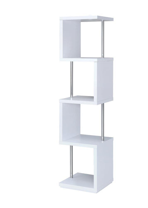 Baxter 4-shelf Bookcase White and Chrome - U&U Home Budget Furniture (Carteret, NJ)