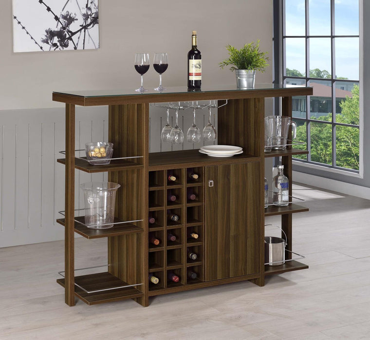 Evelio Bar Unit with Wine Bottle Storage Walnut - U&U Home Budget Furniture (Carteret, NJ)