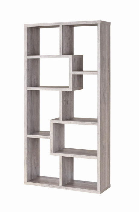 Theo 10-shelf Bookcase Grey Driftwood - U&U Home Budget Furniture (Carteret, NJ)