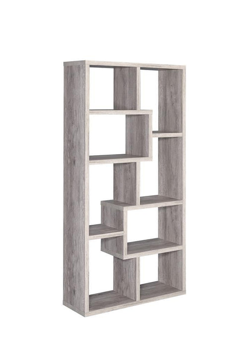Theo 10-shelf Bookcase Grey Driftwood - U&U Home Budget Furniture (Carteret, NJ)