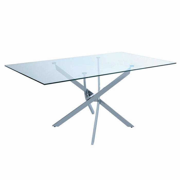Carmelo X-shaped Dining Table Chrome and Clear - U&U Home Budget Furniture (Carteret, NJ)