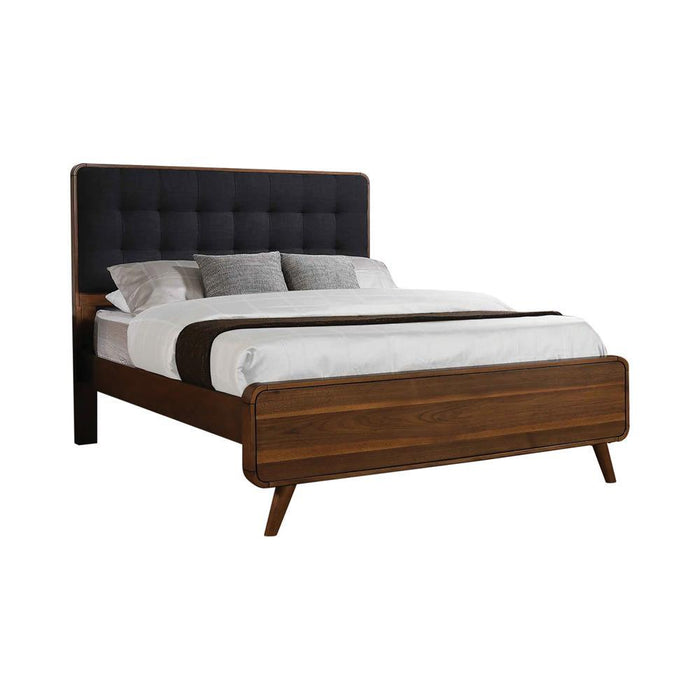 Robyn California King, E.King, & Queen Bed with Upholstered Headboard Dark Walnut - U&U Home Budget Furniture (Carteret, NJ)