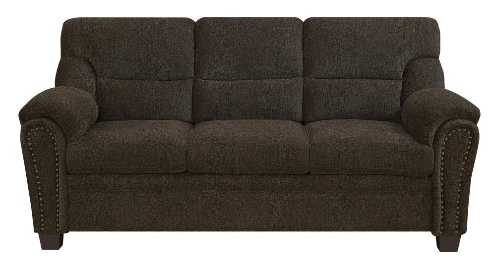 Clementine Upholstered Sofa with Nailhead Trim Brown - U&U Home Budget Furniture (Carteret, NJ)